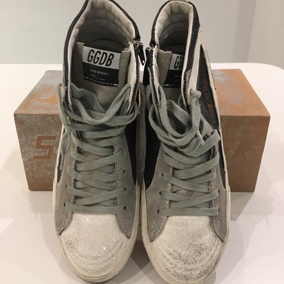 Golden Goose Slide Sneaker Black White Shimmer NIB - Picture 7 of 13